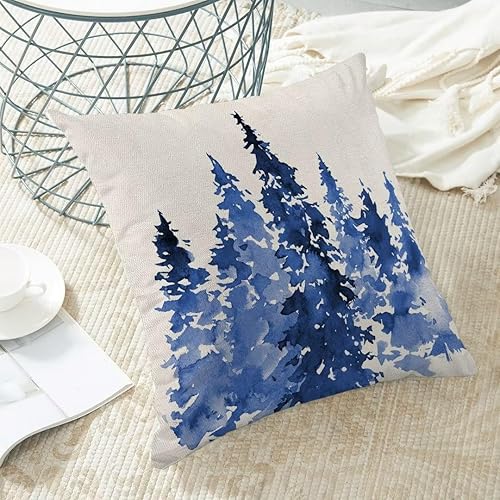 Miniatura 5 de AEIOAE Juego de 2 fundas de almohada de Navidad de 18 x 18 pulgadas, decoración de árboles de Navidad azules, fundas de almohada de invierno para