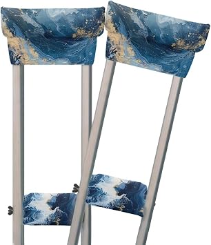 LedBack Underarm Crutch Covers Universal Fit Crutches Replacement Parts Soft Crutches Padding Durable Hand Grip Covers Blue Marble Print Crutch Handle Pads for Women Men