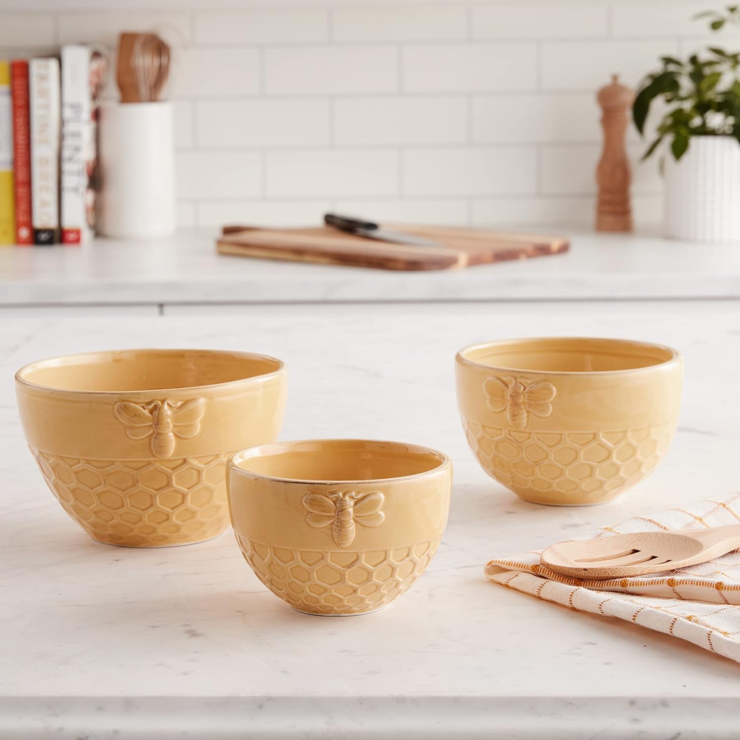 Suреr Chеар 🛒 Boston International JC17149 Ceramic Nesting Bowls, 3 Sizes, Honeycomb