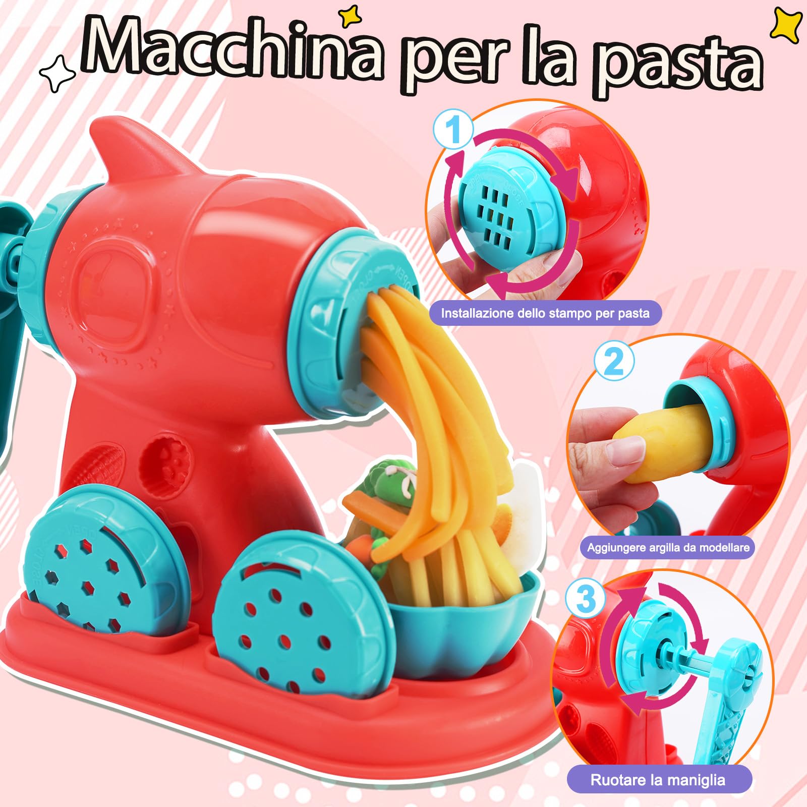 VBACALA Set Plastilina per Bambini 4 in 1-73 Pezzi,Kit Creativo con Accessori per Modellare Gelatiera, Hamburger, Torta e 24 Lattine di Argilla, Feste e Compleanni per Bambini 3+ Anni