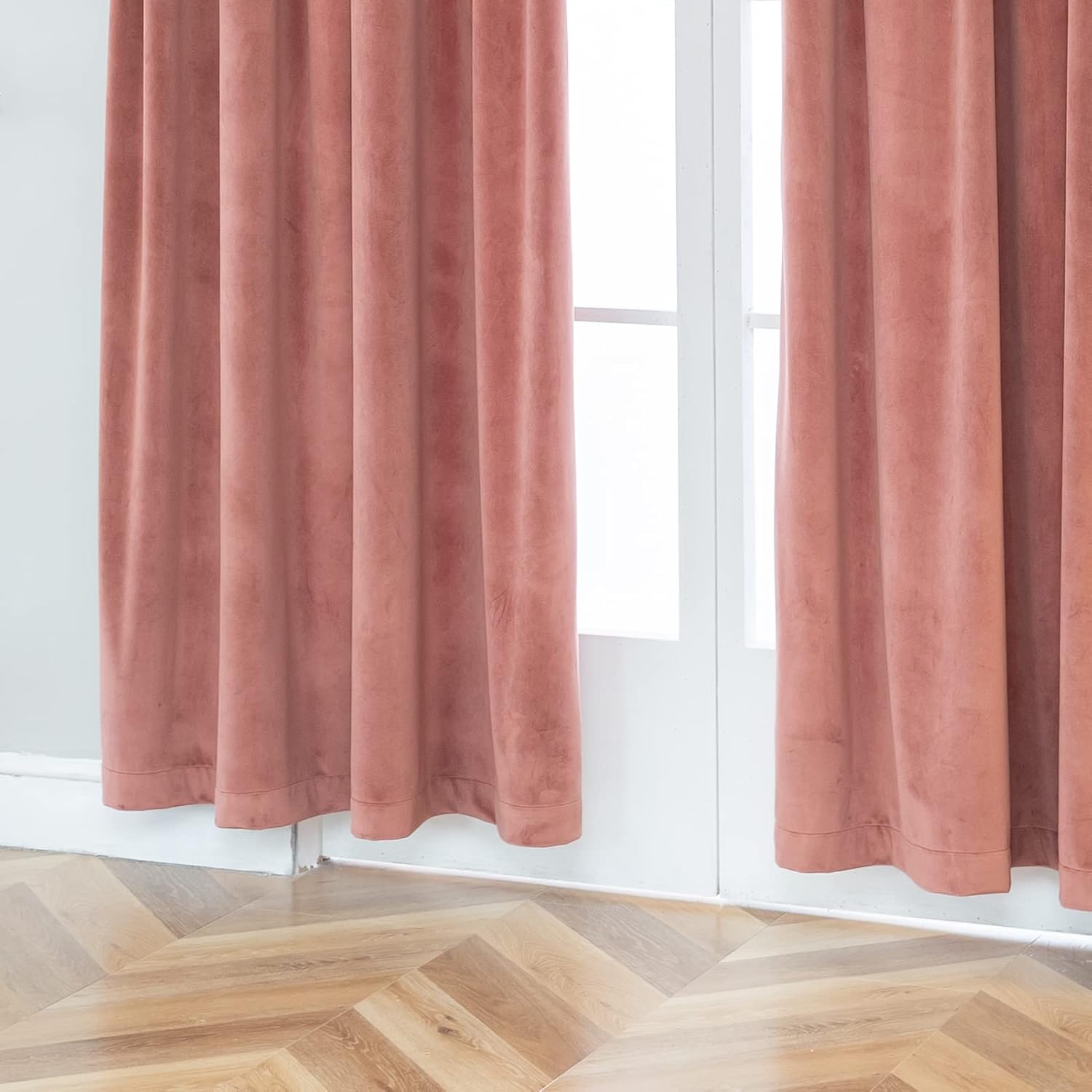 PLEASANT BOULEVARD | Velvet Curtains [2 Panels] Elegant Living Room Bedroom Window Drape Curtains, Grommet Eyelet Style (52" W x 84" L, Canyon Rose)