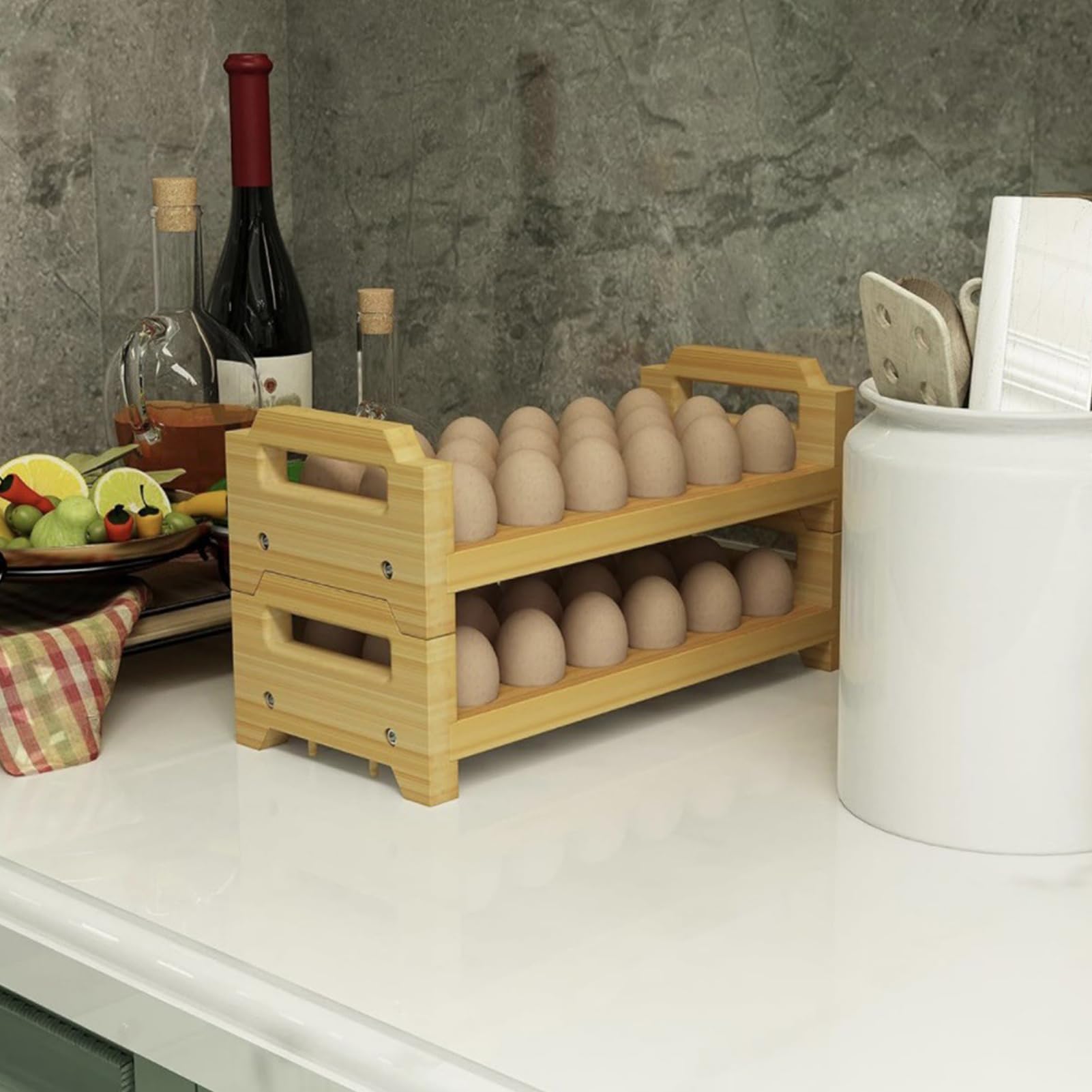 Estantería rústica para huevos de gallinero – presentación decorativa de | madera apilable para encimera, decoración de cocina de granja, organización de huevos frescos, culinaria rústica