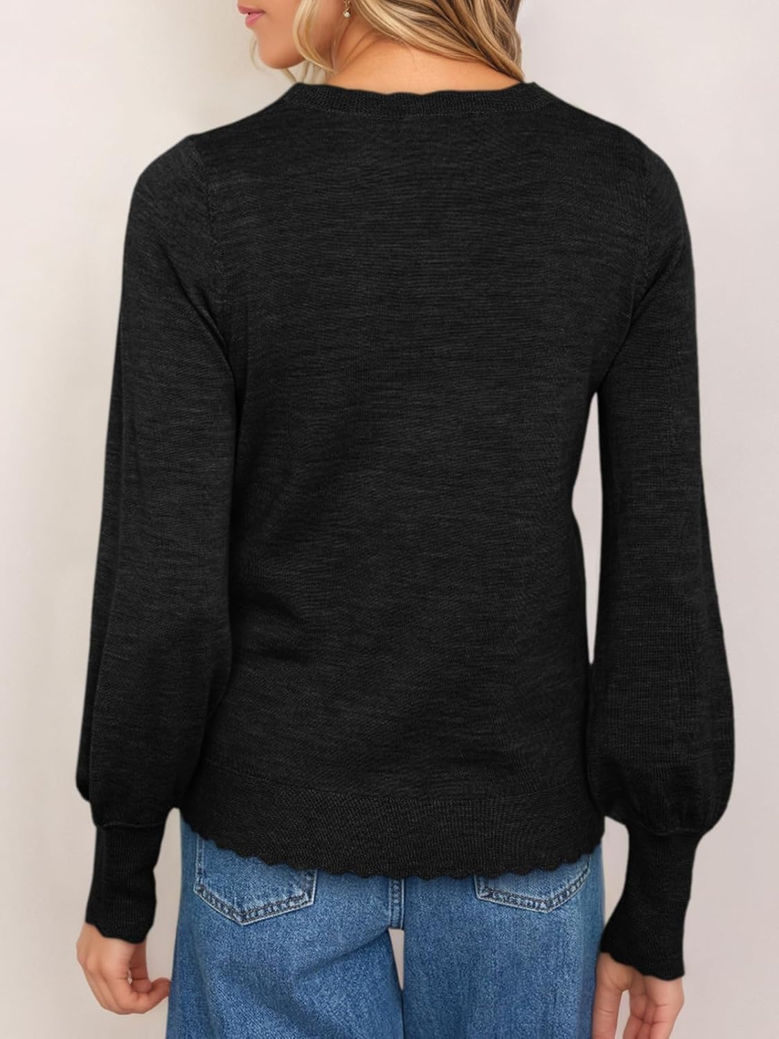 Cicy Bell Womens Crew Neck Long Sleeve Sweater Trendy Casual Scallop Trim Fall Knit Lightweight Pullover Tops - Image 3