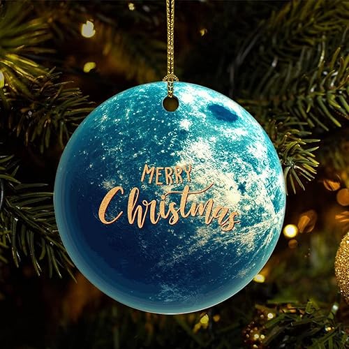 Christmas Tree Ornaments Universe and Planets Christmas Ornament Keepsake Ornament Home Decor Space Enthusiast Hanging Pendants Round Ceramic Xmas