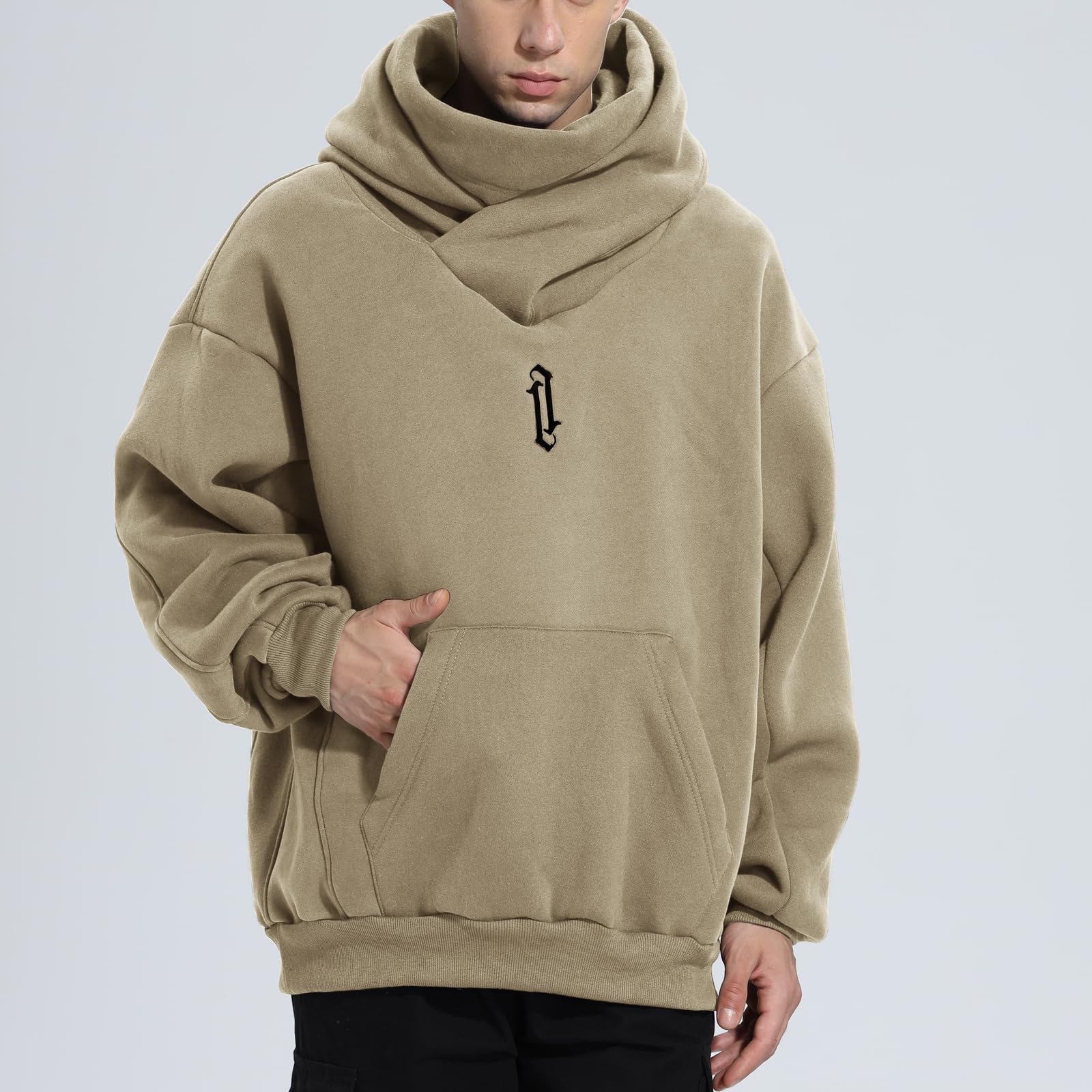 Eocicvvi Felpa Uomo con Cappuccio Collo Alto Pullover Hip Hop Stile Comoda Felpe Pile Hoodies Autunno Invernale Moda
