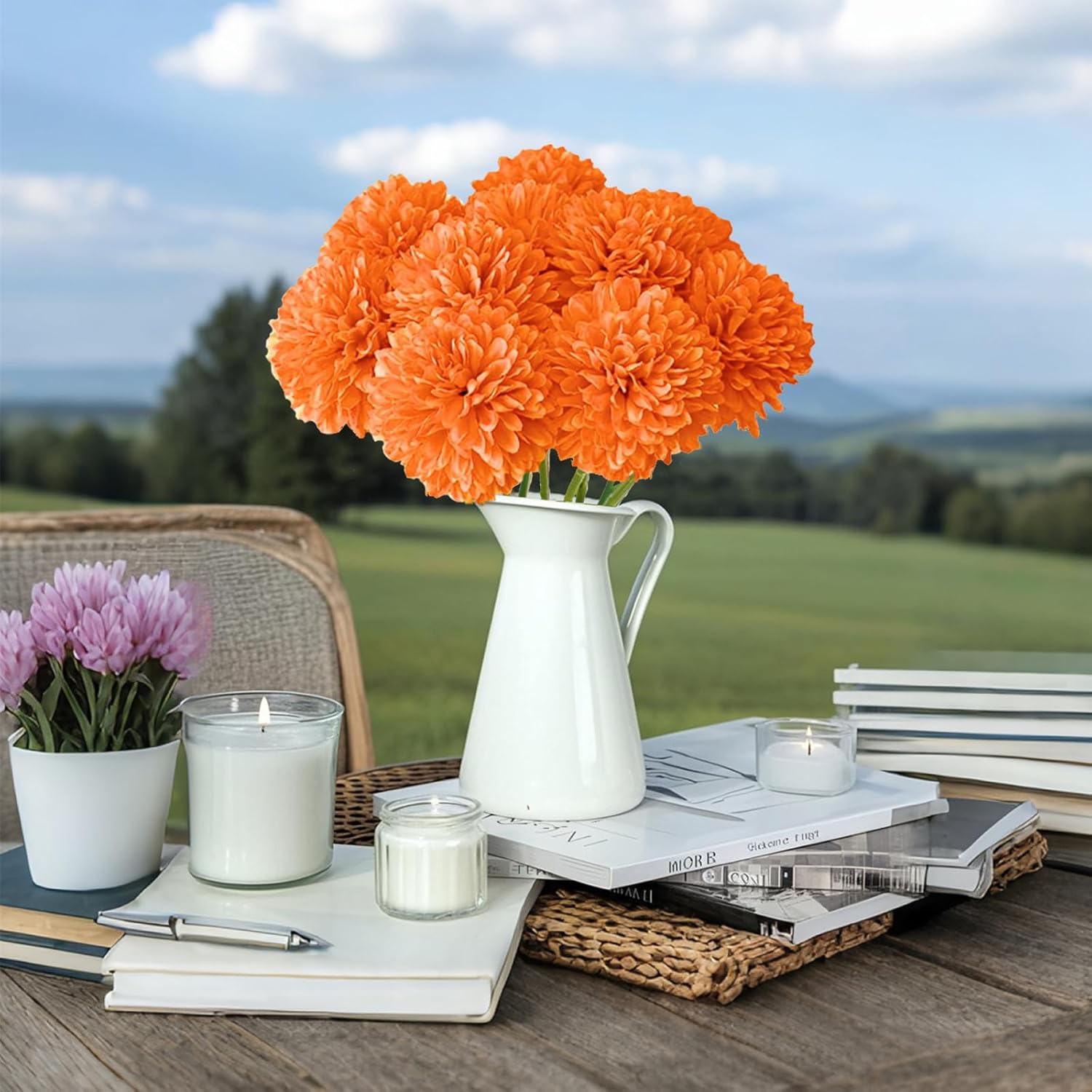 15 Pcs Thanksgiving Day Artificial Chrysanthemums Flowers Marigold Ball Flower, Orange Fake Mums Silk Fall Flowers for Home Office Coffee House Deco Parties and Wedding - Image 8