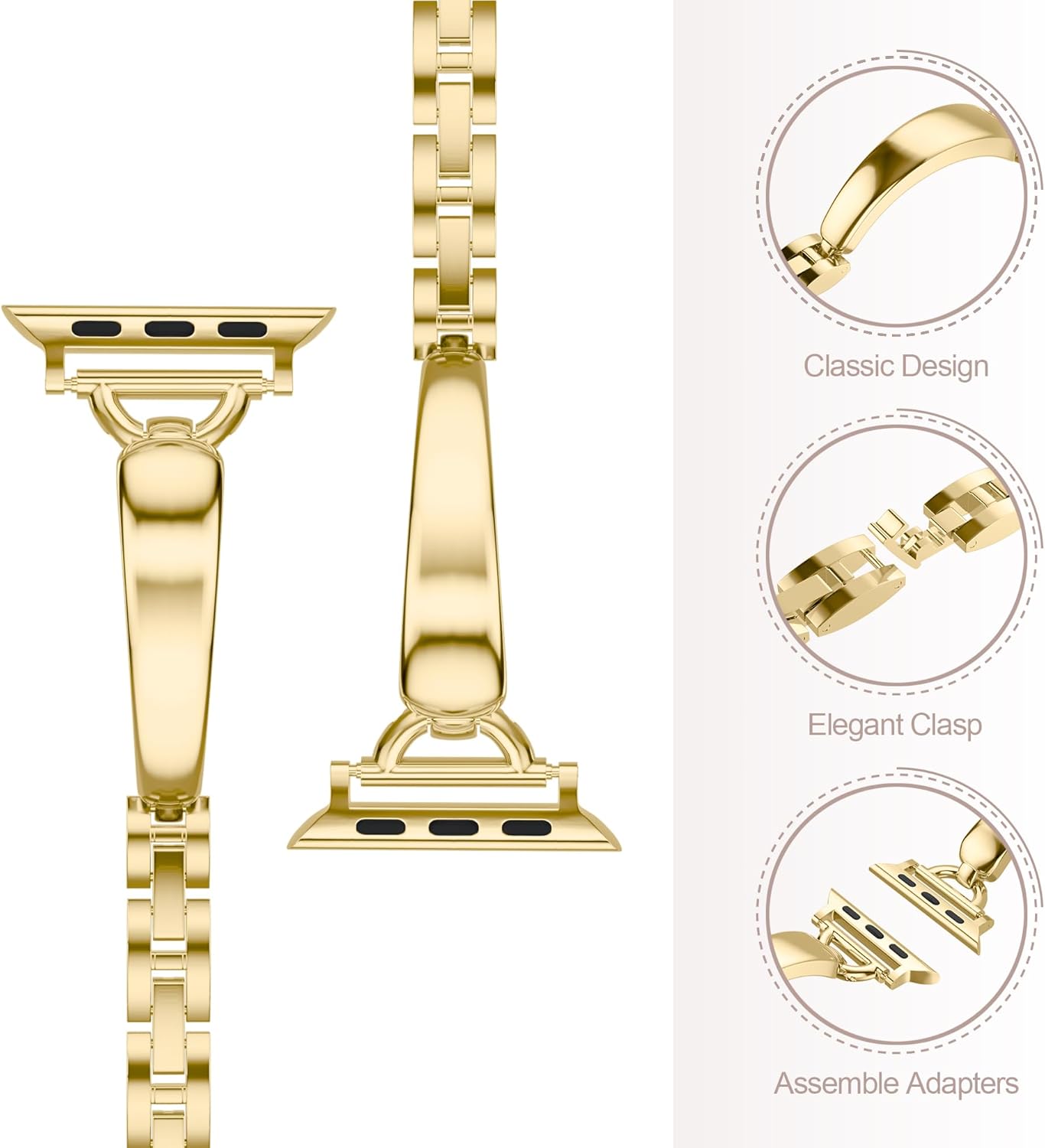 Slim Band Compatible with Apple Watch 41/40/38/44/45/46/49/42mm SE Series 11 10 9 8 7 6 5 4 3 2 1 Ultra, Women Adjustable Replacement Bracelet, Jewelry Metal Strap - Image 2