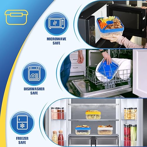 Miniatura 6 de Lonchera Bento para adultos y niños (48 onzas), caja Bento con 2 pisos y 2 compartimentos, lonchera de plástico sin BPA, apta para lavavajillas,