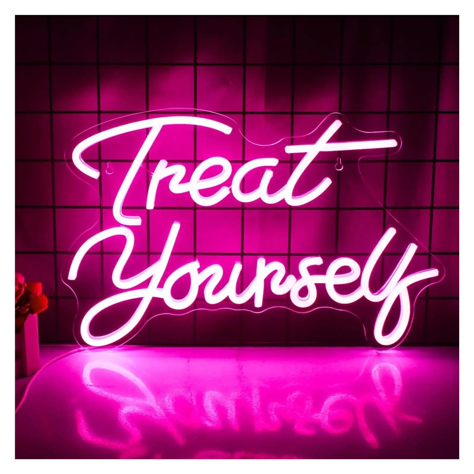 RONGCH Hanging Art Signs Treat Yourself Neon Sign USB Dimmable LED Light for Bedroom Wedding Party Bar Home Birthday Decoration 40cmx26cm