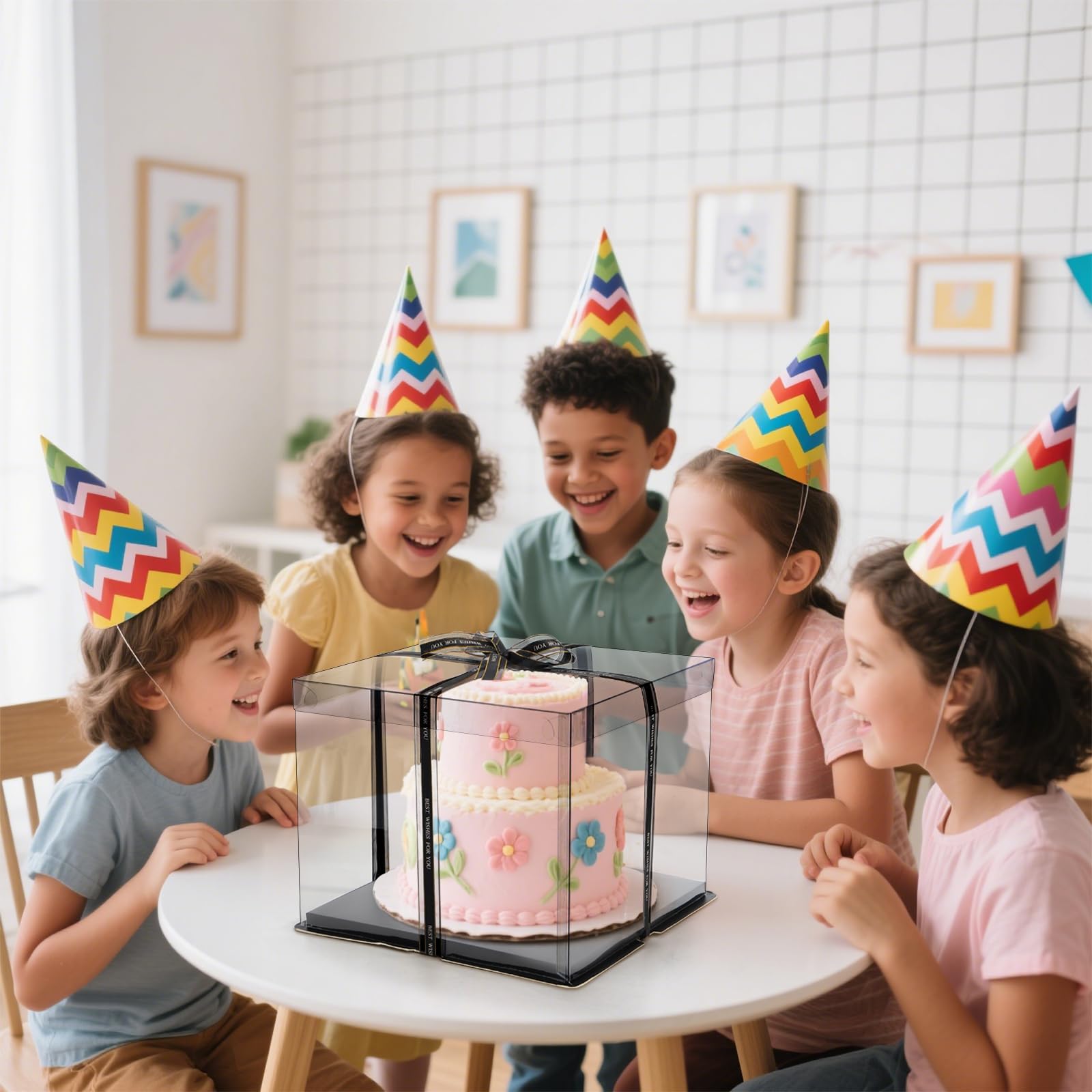 Cididu Paquete de 6 cajas grandes transparentes para tartas con cinta, cajas altas para tartas de 12 x 12 x 10 pulgadas, cajas de embalaje transparentes escalonadas con tapa, recipientes de regalo