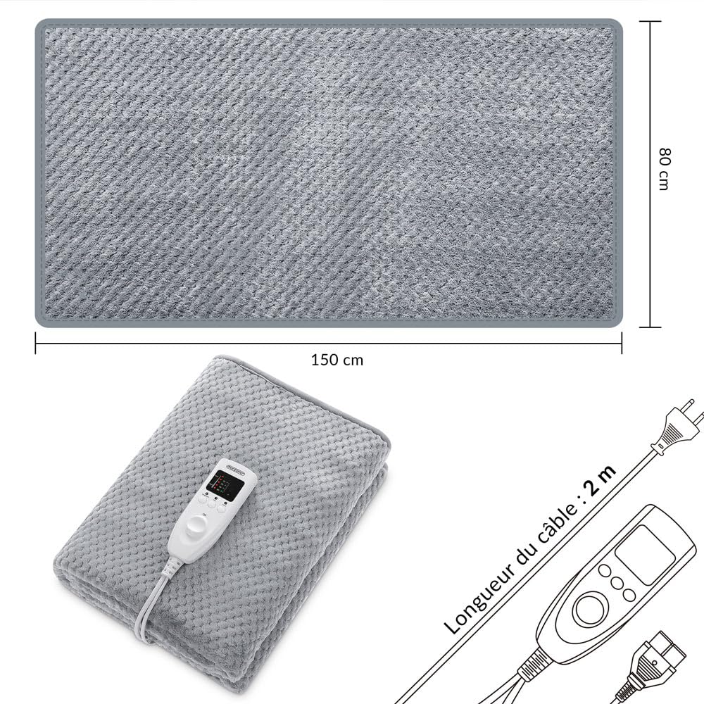 MONZANA® Heizdecke Wärmeunterbett 150x80cm 5 Stufen Timer Coral Fleece 60W grau Wärmedecke Überhitzungsschutz waschbar