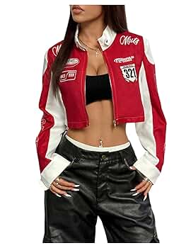 Amazon.com: SHENHE Women's Y2k Cropped Moto Biker Jacket Zip