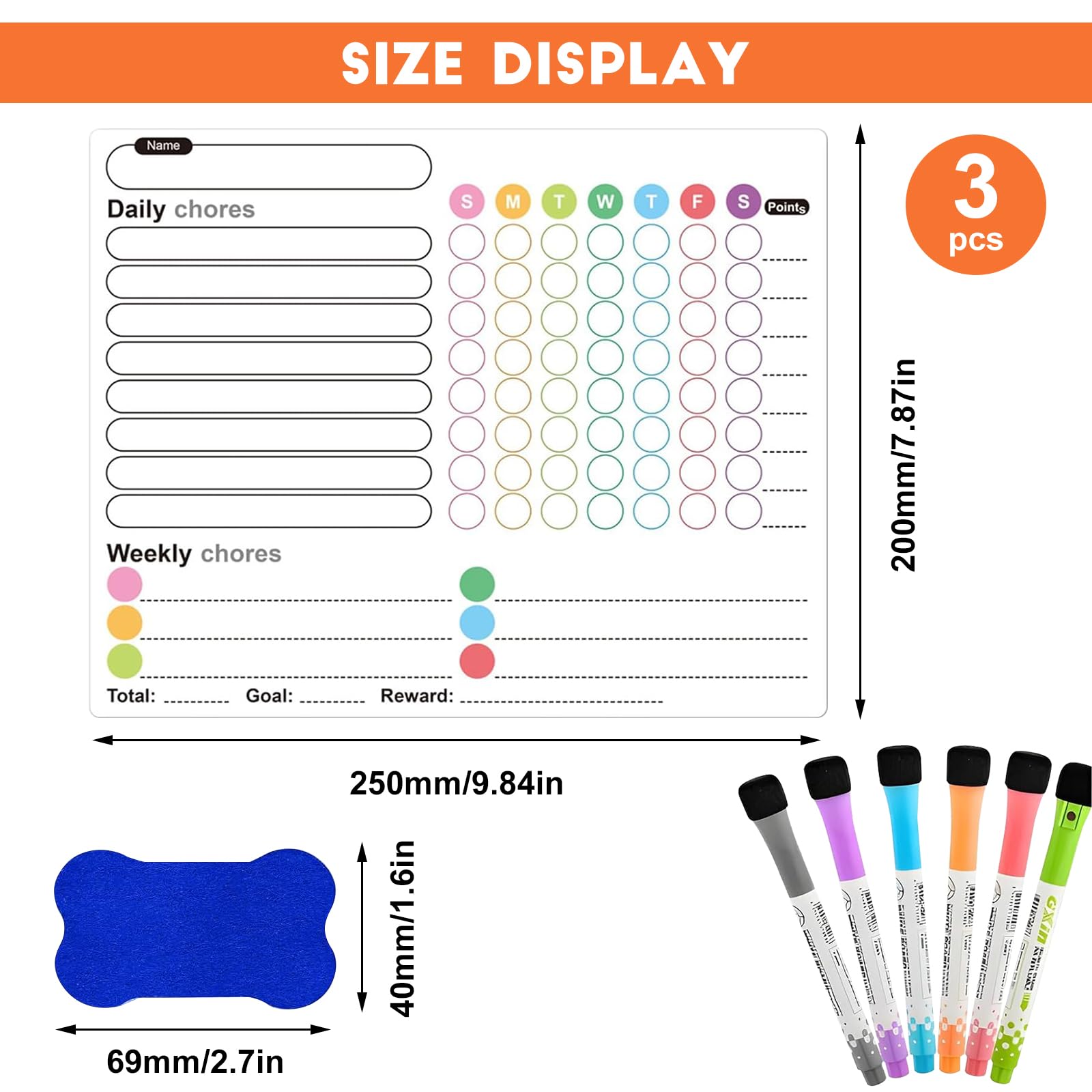 3PCS Magnetic Chores Chart, Reusable Reward Chart with 6PCS Markers & Eraser - Image 2