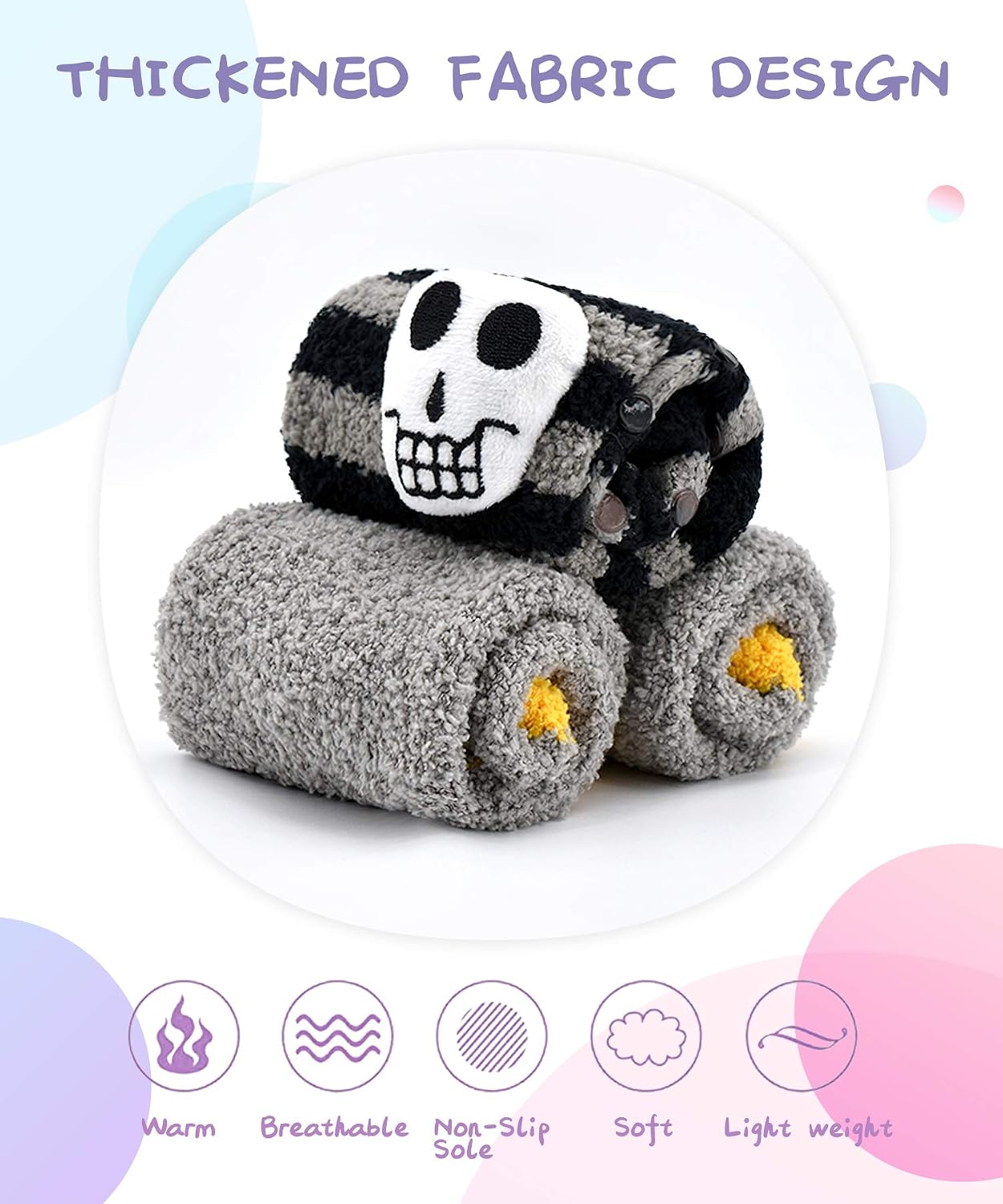 Panda Bros Girls Warm Fuzzy Fluffy Socks, Non Skid Slipper Socks for Kids, 3 Pairs