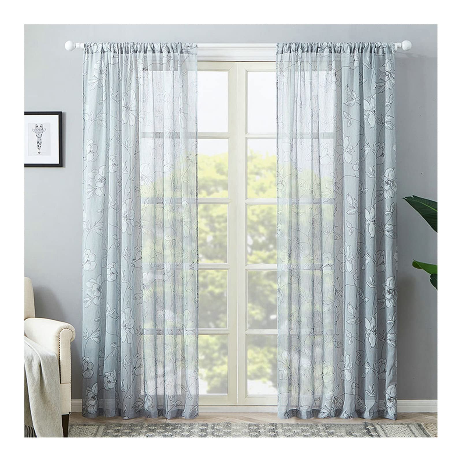 Cortinas de poliéster, algodón y lino KnSam: juego de 2 cortinas bordadas y elegantes