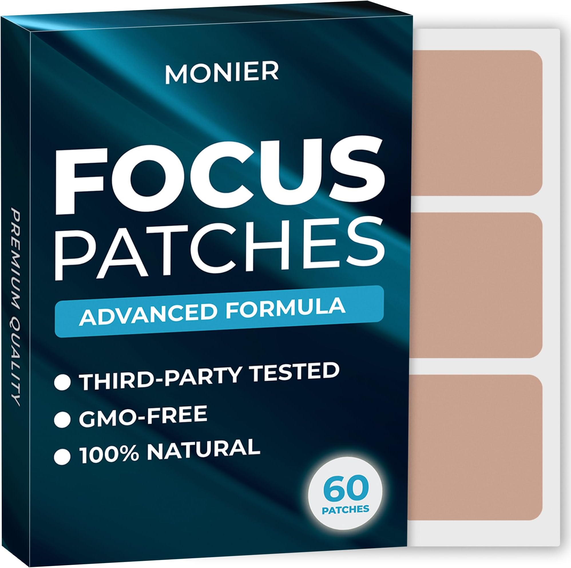 MONIER Focus Patches (Pack of 60) - 100% Natural Patch for Women and Men - with Zinc & Biotin - Energy, Focus & Body Support - Enhanced Formula