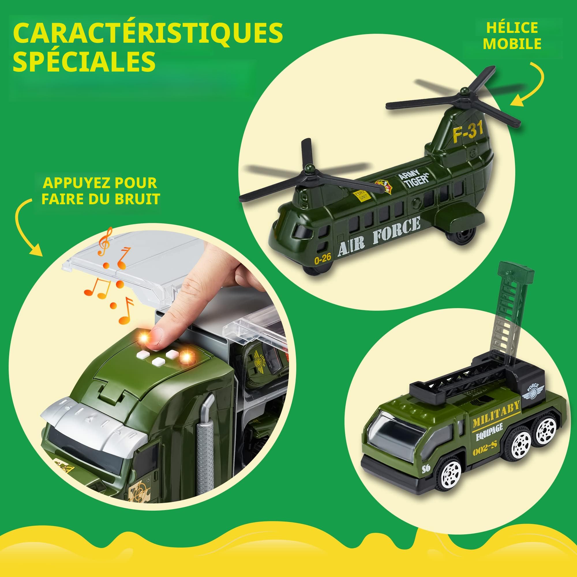 JOYIN Transporter Truck Avec 12 Voitures Métal – Piste Pliable, Lanceurs, Lumières Et Sons – Cadeau 3-6 Ans