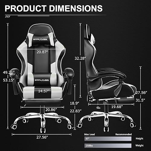 Miniatura 2 de GTPLAYER Silla para videojuegos, silla de computadora con reposapiés y soporte lumbar, silla de juego de altura ajustable con asiento giratorio de
