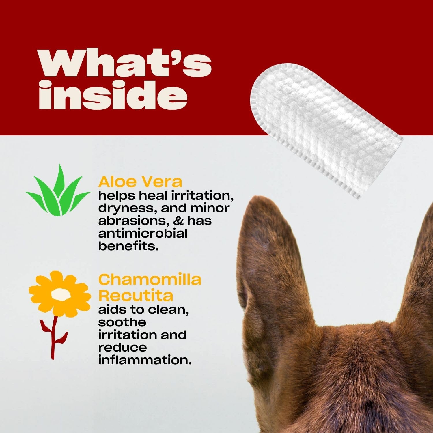 Ear Cleaner Finger Wipes for Dogs - Removes Wax, Dirt & Cleans Ears - Cleaning Wipes with Aloe Vera & Chamomile (Pack of 50) - image 2