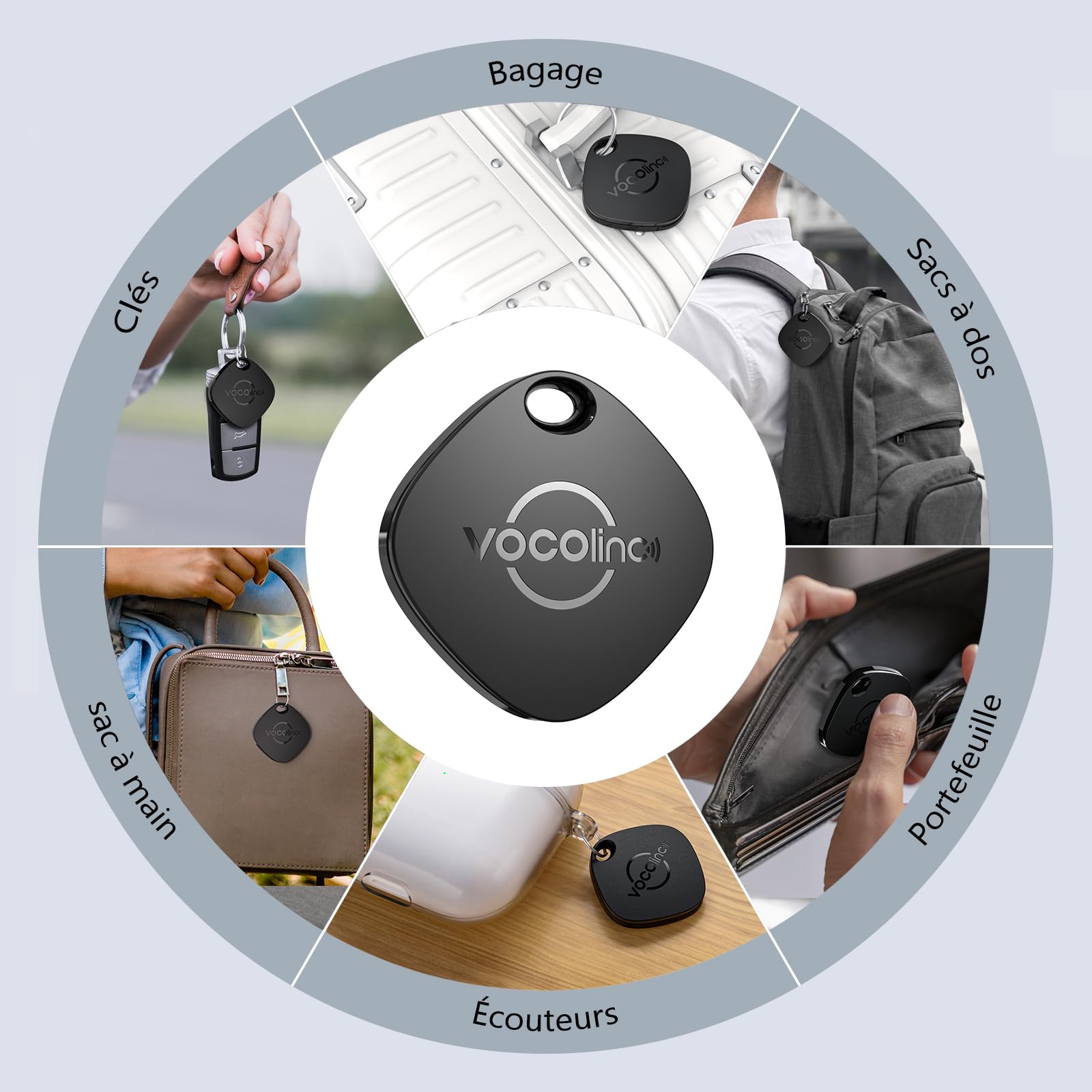 VOCOlinc Android Smart Tag Lot de 4 Double Système, Air-tag Traceur Fonctionne avec l’app Localiser Apple et Google, Tracker Localisateurs D’Objets pour Valise/Clés/Sacs/Bagages, Batterie Remplaçable