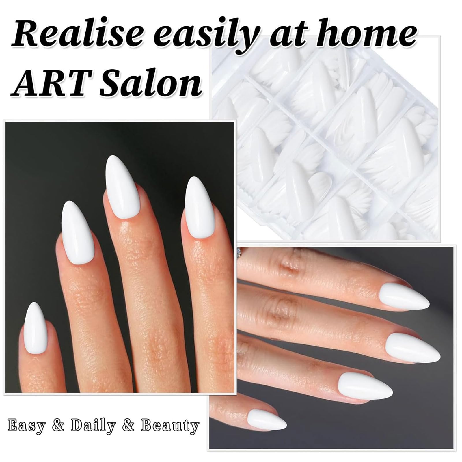 LunarCharm 240 Pieces White Almond Press-on Nails Medium Size False Nails, Artificial Nail Tips, 240 ml (Pack of 1) - Image 4