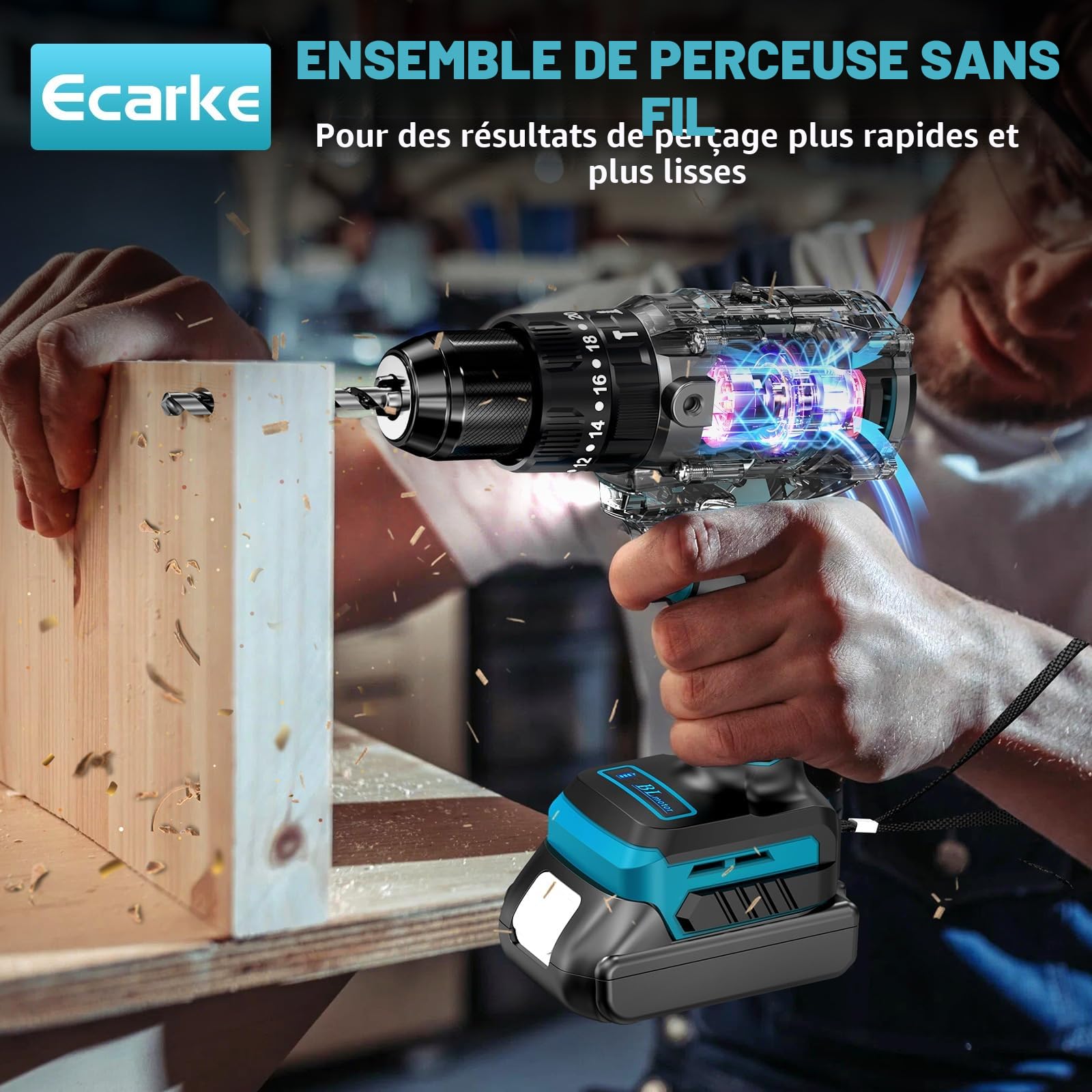 Ecarke 90Nm Visseuse Devisseuse Compatible avec Makita 18V Batterie | 2150 tr/min, Sans Fil, 2 Niveaux de Réglage, Lumières LED, Perceuse Visseuse pour Percer et Visser(Sans Batterie）