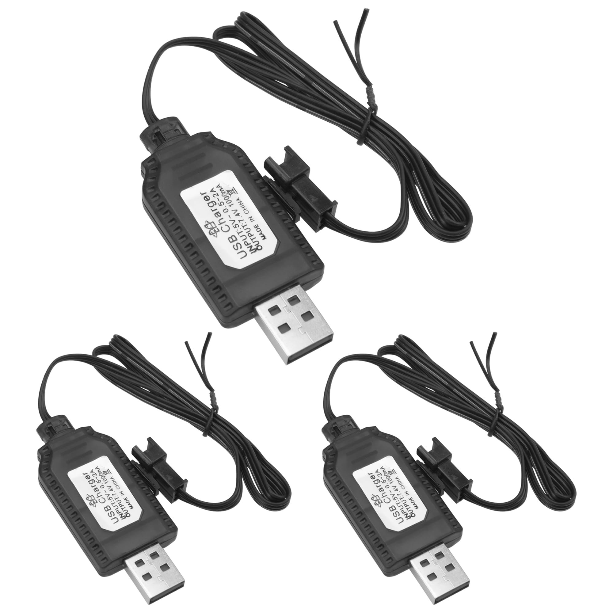 3Pcs ShareGoo USB Power Charger Cable 7.4V 1000mA Output w/SM-2P SM-3P SM-4P Plugs for RC Car Excavator Boat Tank Ni-Cd Ni-Mh Battery Pack (SM-3P)