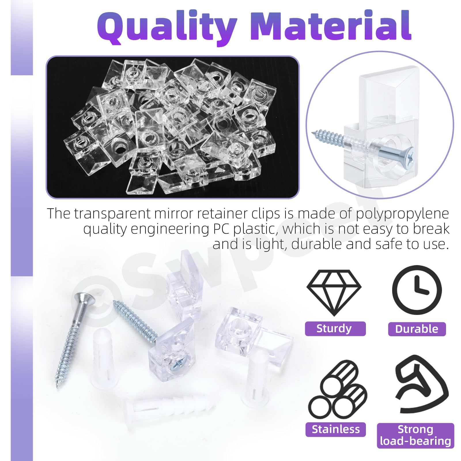 Swpeet 30 Sets Clear Plastic Mirror Holder Clips Kit with Screws, Retainer Clips Kit, Mirror Hanging kit - Image 3