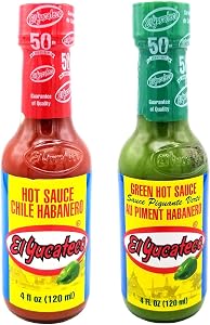 El Yucateco Mexican Hot Sauce - Green and Red Habanero Hot Sauce Bottles 4oz (120ml) Bundle