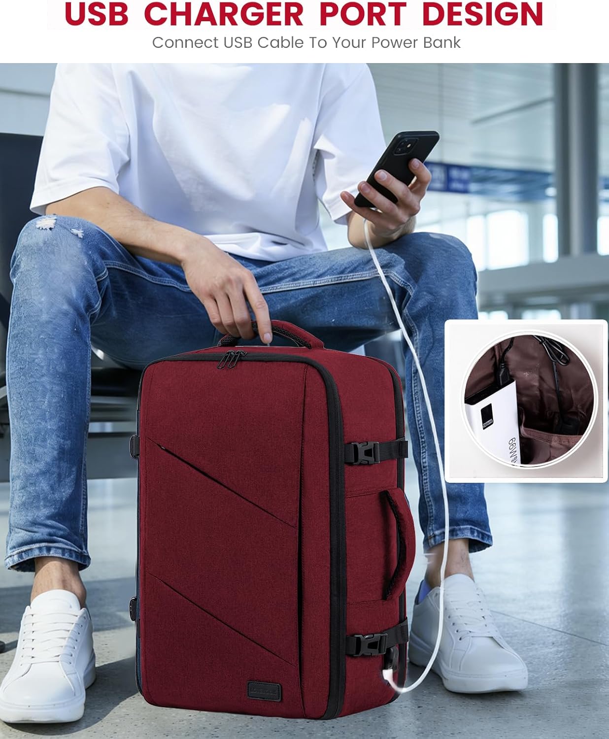 LOVEVOOK Travel Carry on Backpack, Large 40L Personal Item Travel Bag for Men & Women Flight Approved with 3 Packing Cubes, Suitcase Water Resistant Luggage Daypack Business Weekender Bag,Wine Red - Image 2