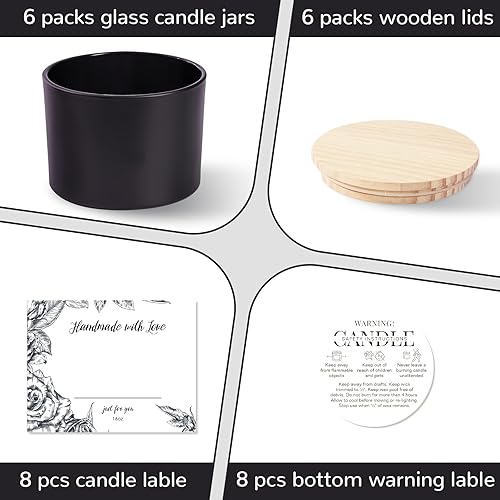 Miniatura 10 de Paquete de 6 tarros de vela de vidrio con tapas (16 onzas, transparentes) – Tarros de vela grandes para hacer velas de 3 mechas – Tarros de velas