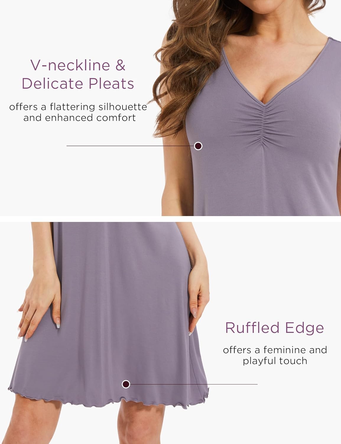 GYS Sleeveless Nightgowns for Women Soft Viscose Sleepwear Pleated Tank Sleep Shirts V Neck Pajama Dress - Image 5