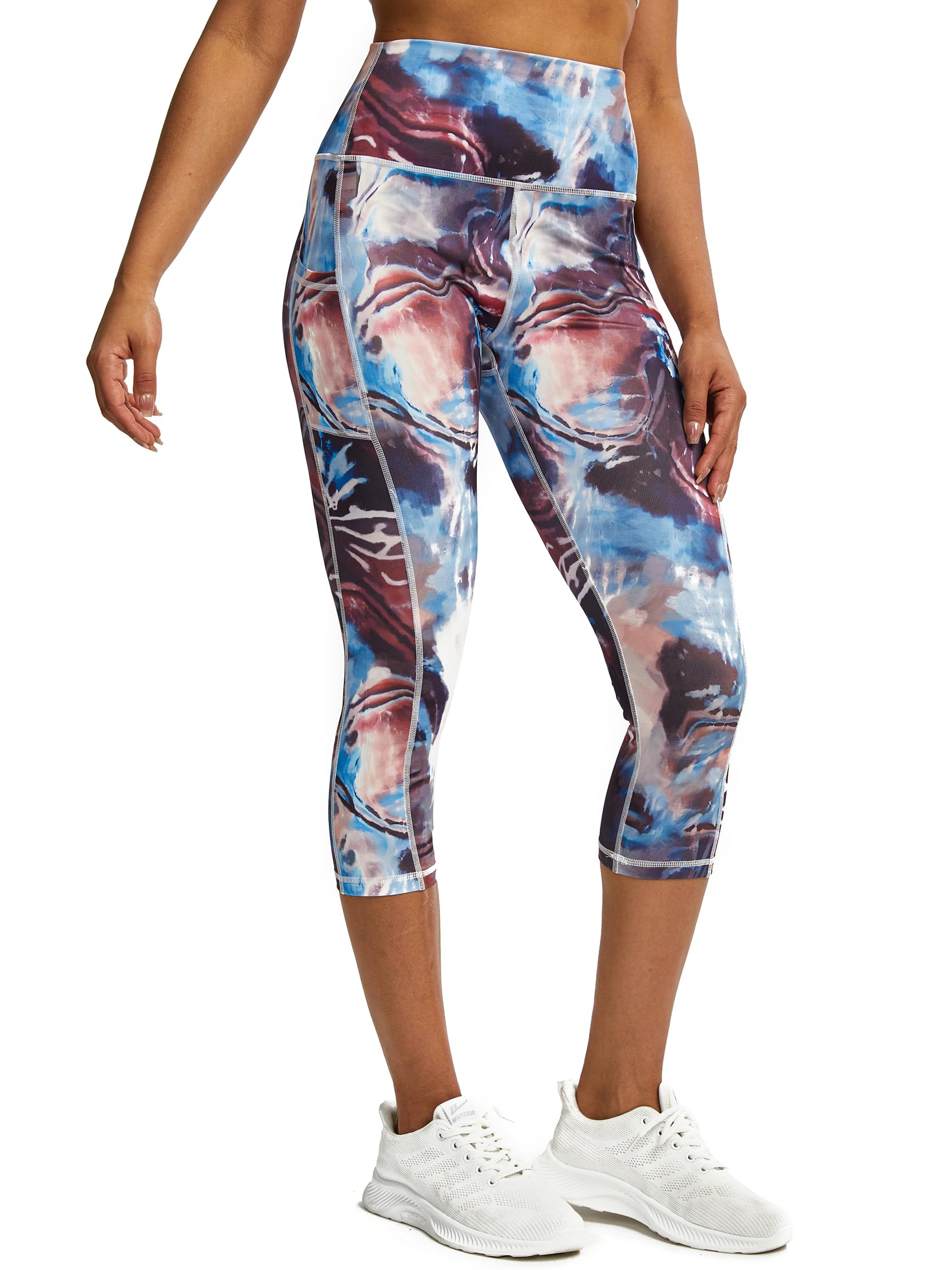 Legging de sport 3/4 pour femme avec poches, pantalon de sport 3/4 opaque, pantalon de fitness, pantalon de course pour femme