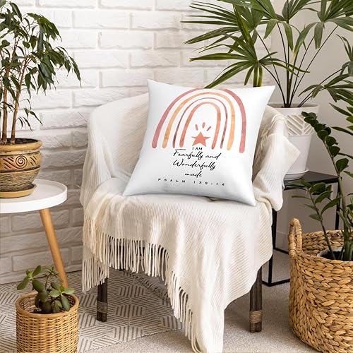 Miniatura 7 de Fundas de almohada cristianas inspiradoras de arcoíris de 18 x 18 pulgadas, fundas de almohada motivacionales religiosas decorativas con versículo