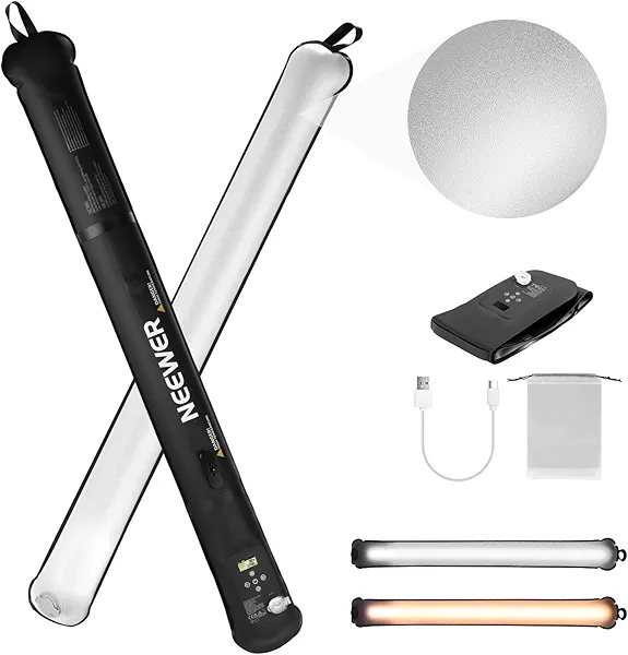 NEEWER Basic 21W Handheld LED Fill Light 35.5"/90cm, Bi Color Portable Inflatable TPU Video Lighting, 2700-6500K 1300Lux 12 Effects CRI95 2500mAh Battery, for Studio Photography Video Recording, GC21B