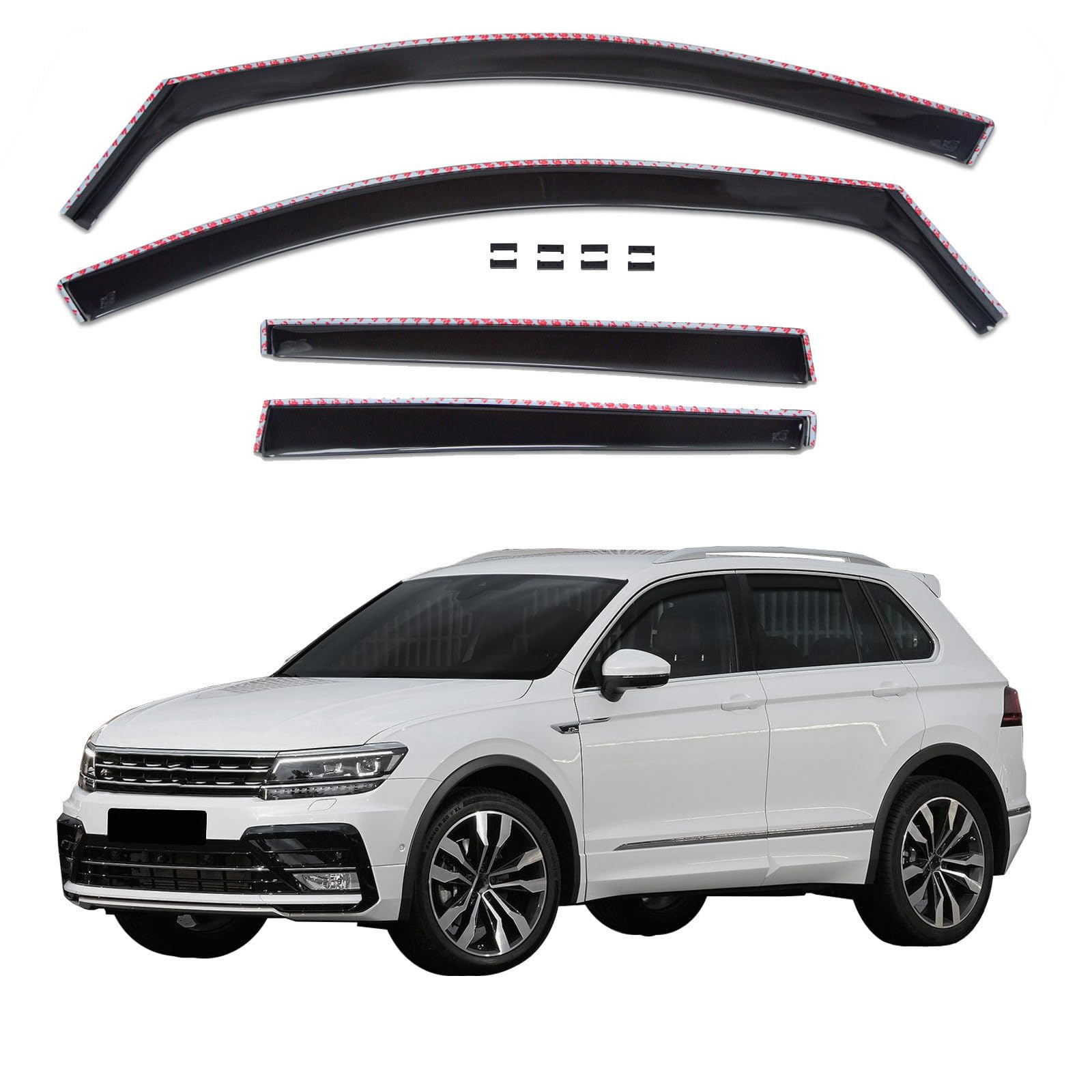 J&J AUTOMOTIVE GD Déflecteurs d'air et de Vent pour Volkswagen Tiguan 2 2016-2024, Ensemble 4pcs, Teintés, Avant et Arrière, Aérodynamique