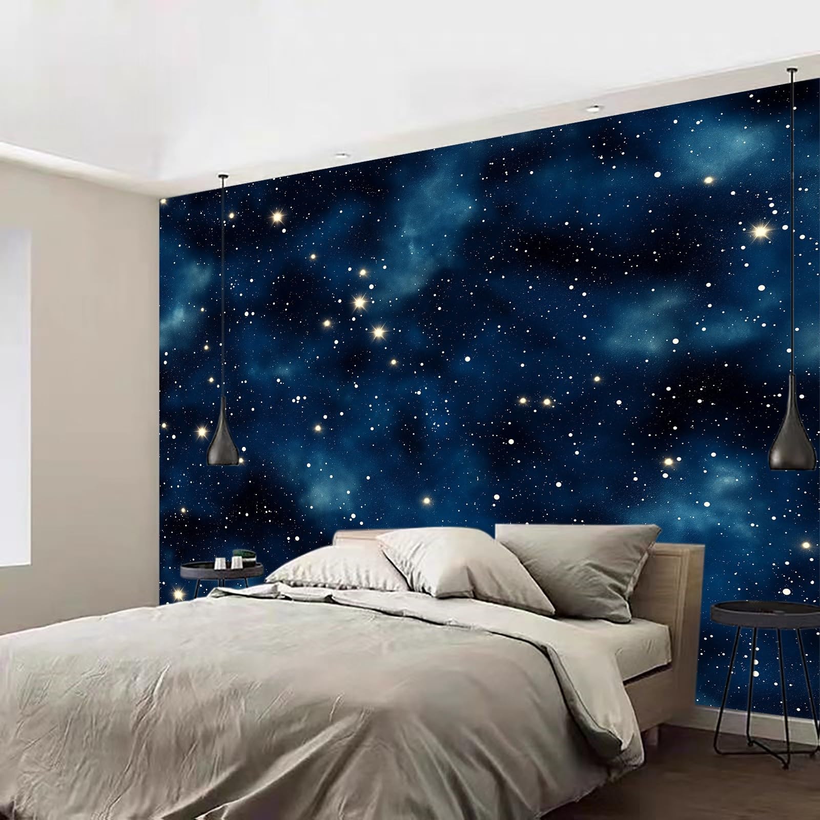 Tapeta ścienna, gwiaździste niebo z motywem kosmicznym, fototapeta, gwiazdy kosmiczne, tapeta z włókniny, dekoracja ścienna, 250 x 175 cm (szer. x wys.), tapeta panoramiczna dla dziewcząt, chłopców
