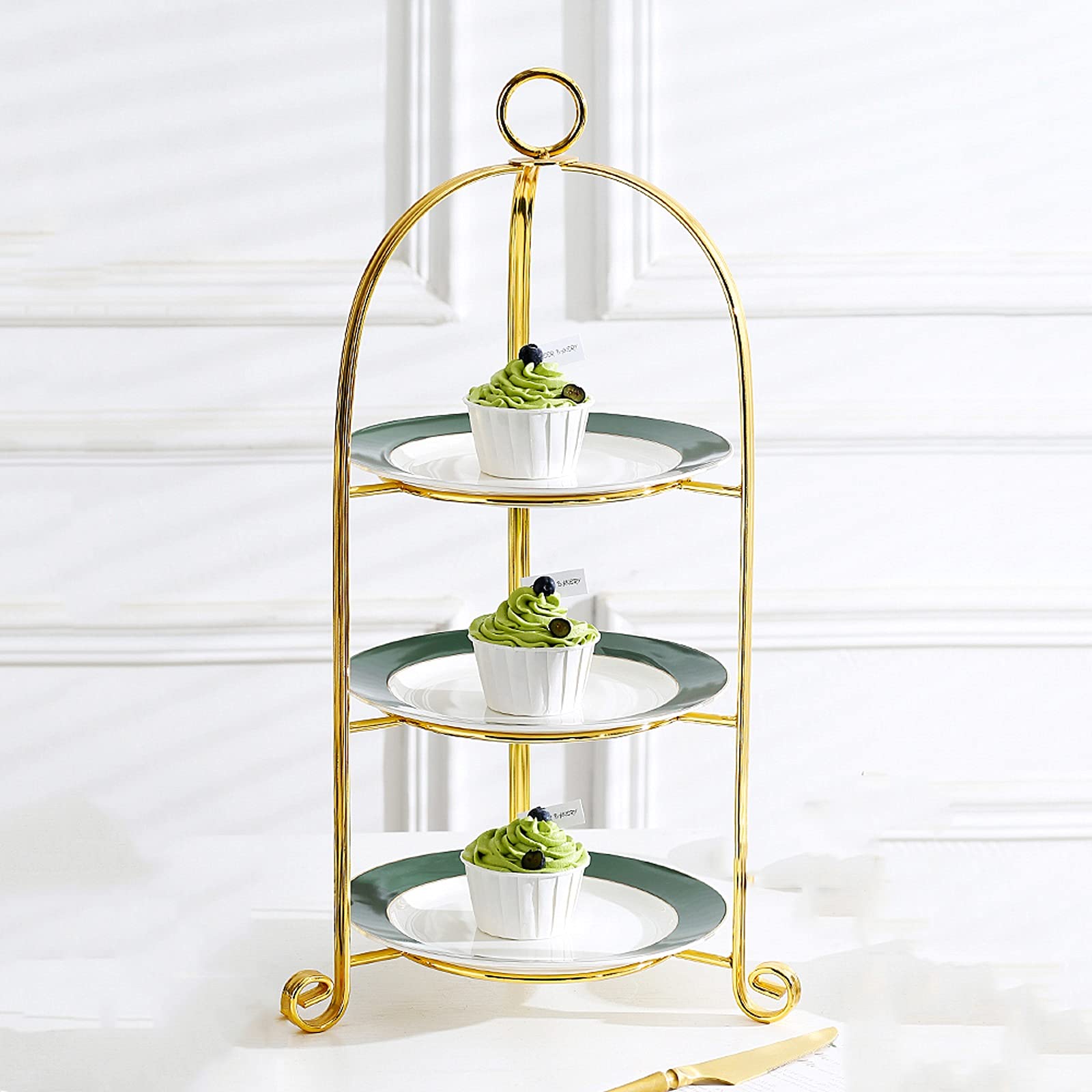 Présentoir à Gâteau Stand de gâteau à trois couches multicolores Creative Céramique Gâteau Affichage de gâteau avec poignée Table de dessert pour la maison, Restaurant, Hôtel Stand de Gâteaux