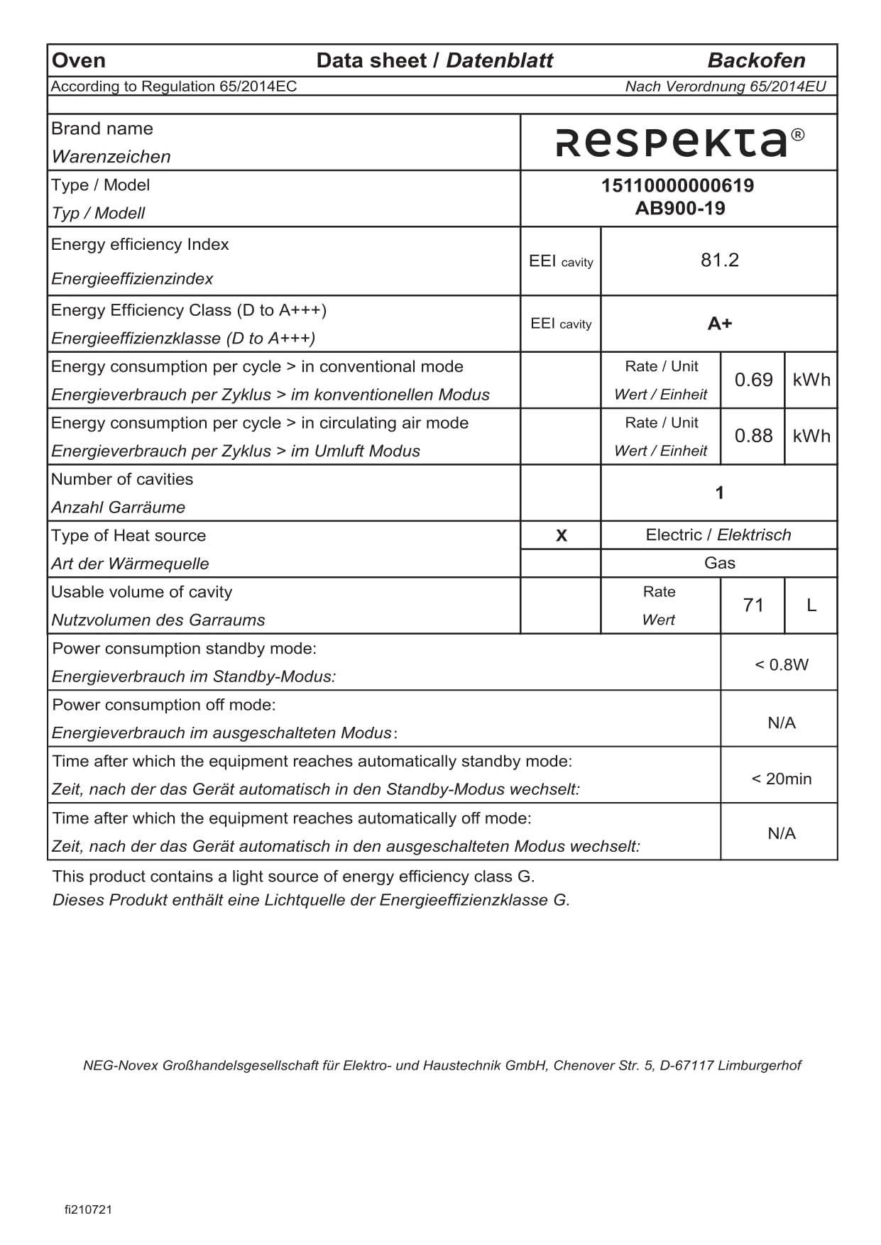 Respekta Glas-Einbaubackofen autark AB900-19 in schwarz/A+ / 71 Liter Garraum / 14 Beheizungsarten/Vierfachverglaste Tür/Pyrolyse-Reinigung und Airfry Funktion/Inkl. Airfry-Grillblech