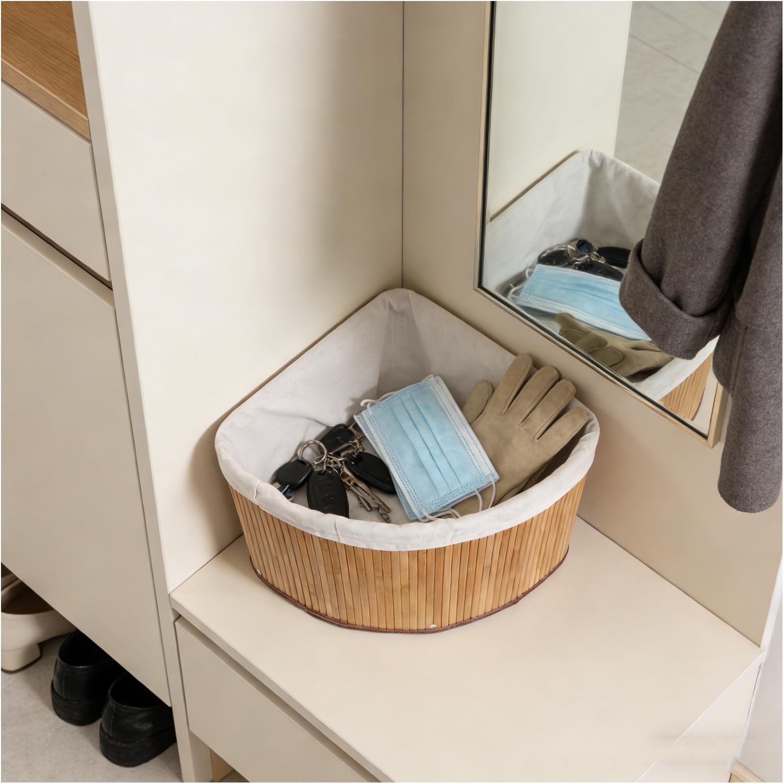 Dreieckiger Handgewebter Aufbewahrungskorb mit Einlage Platzsparender Eckregal Organizer 29 X 22cm für Küche und Haushalt