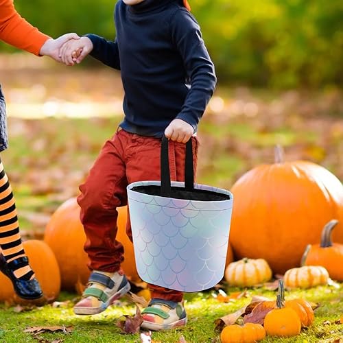 Miniatura 7 de SLNFDKND Cubo de cubo de Halloween con diseño de sirena arcoíris, bolsa de dulces para niños, decoraciones de Halloween