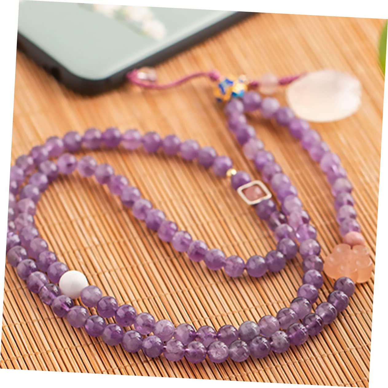 CHILDWEET Cordino Laccio Resistente per Cellulare in Ametista Naturale Funzione Decorativa e Elegante per Telefono e Abbigliamento per Uso Quotidiano