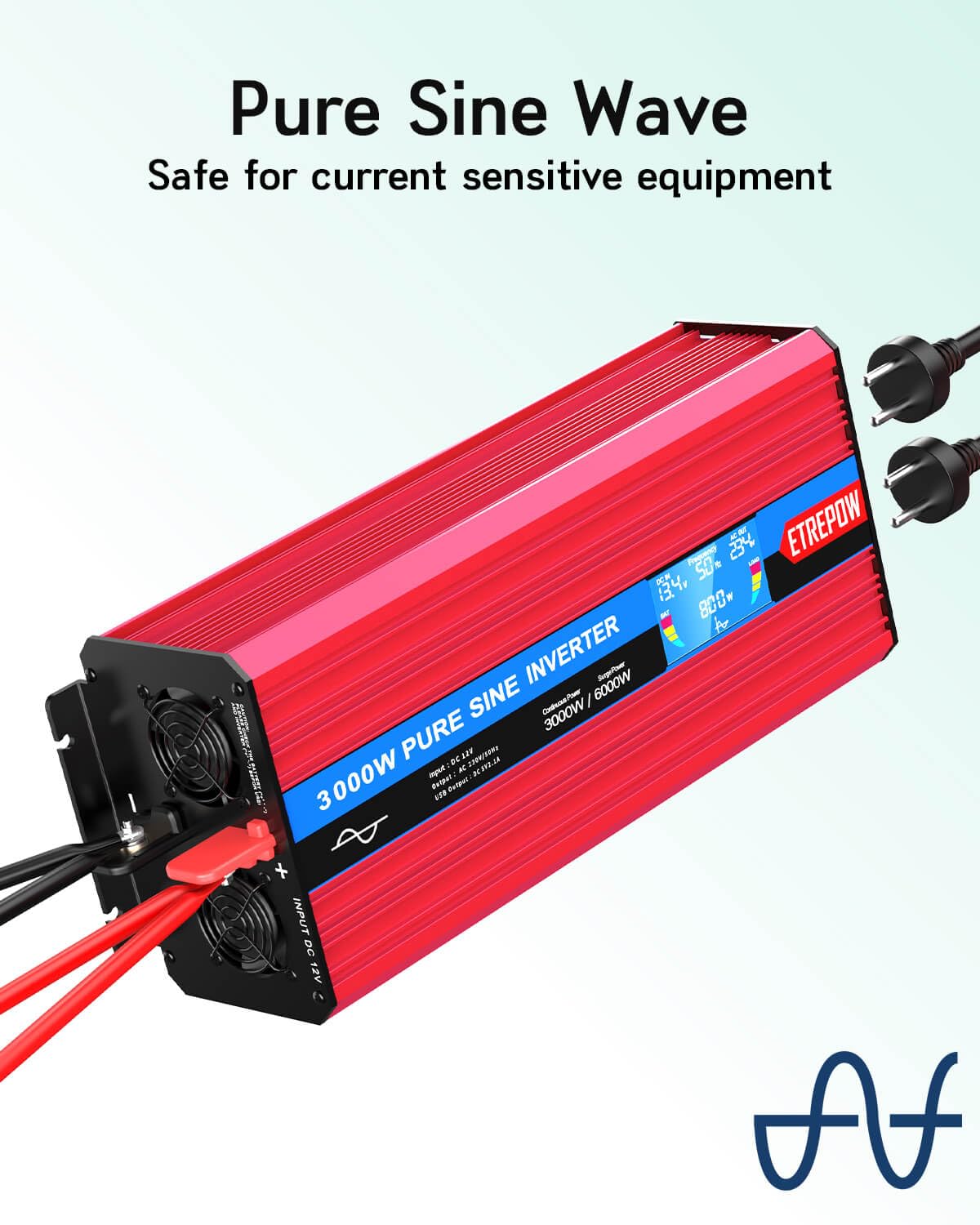 3000W/6000W Wechselrichter 12V auf 230V Reiner Sinus Spannungswandler Konverter Pure Sine Wave Power Solar Inverter mit 2 EU-Steckdose,Drahtlose Fernsteuerung,LCD Bildschirm