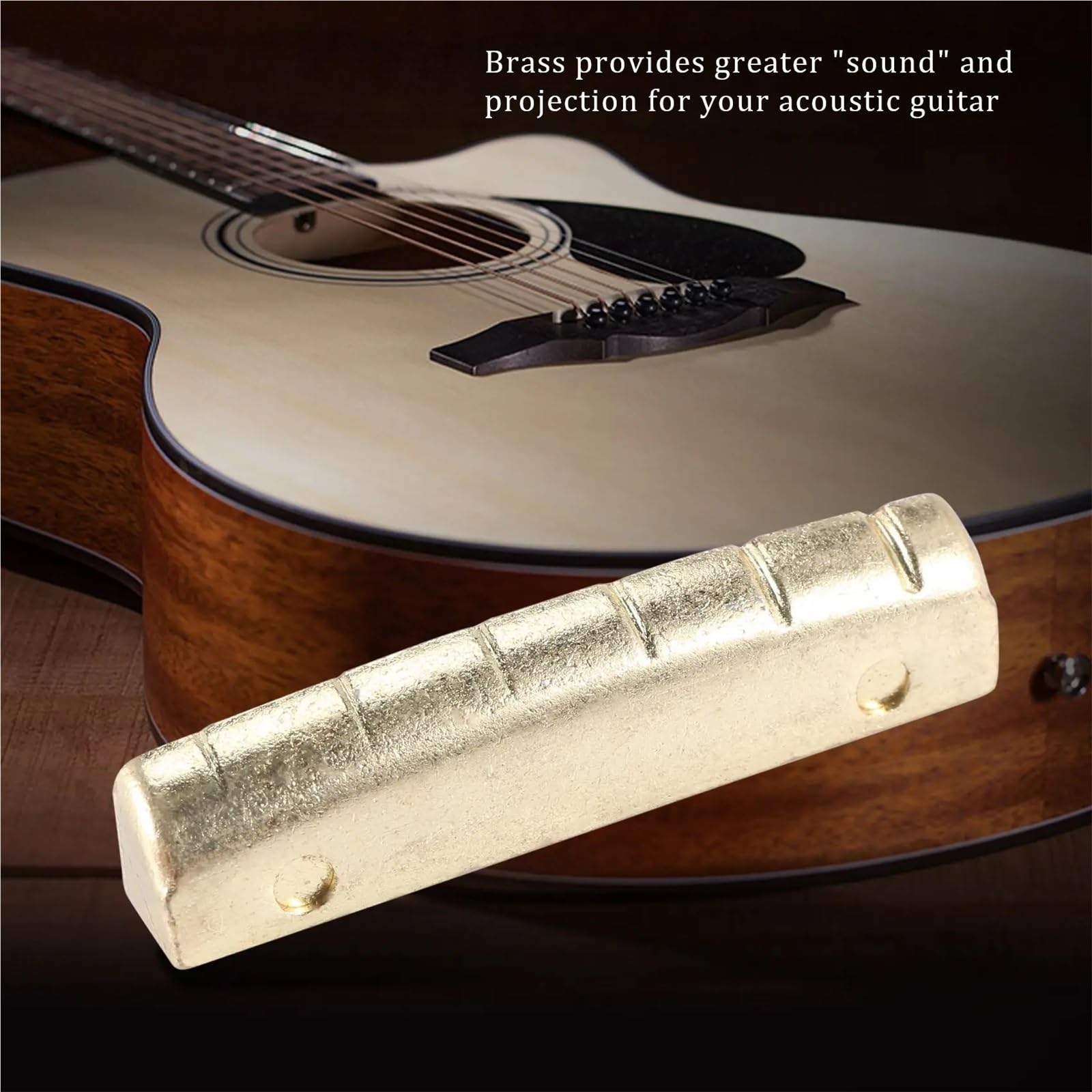 Set di dadi a sella in ottone per chitarra acustica | Migliora il tono e il sustain con perni in ottone massiccio, sella e dadi per chitarra acustica.