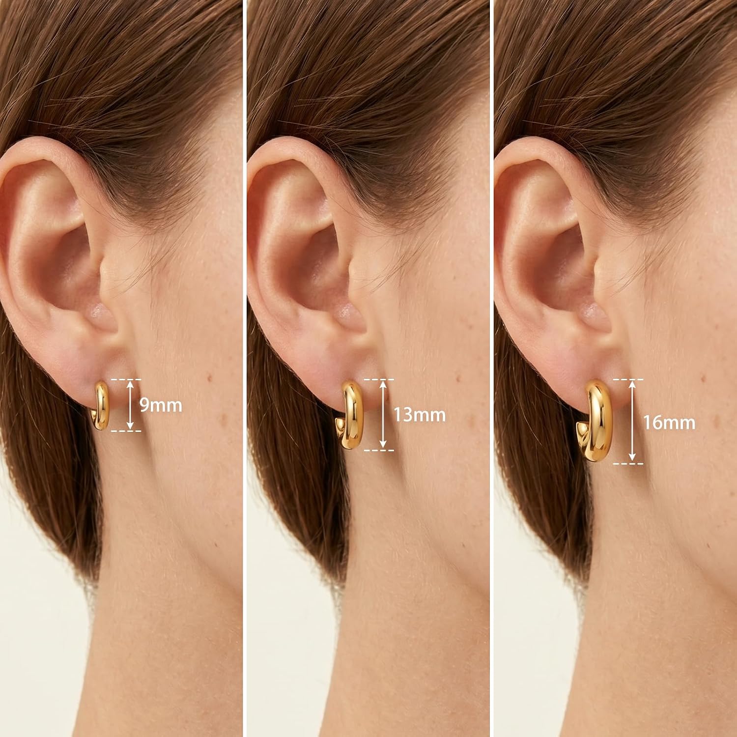 Gold Chunky Hoop Earrings Set for Women - 14K Gold Plated Hypoallergenic Small Huggie Earring Stacks Lightweight Tiny Thick Trendy Jewelry for Multiple Piercing