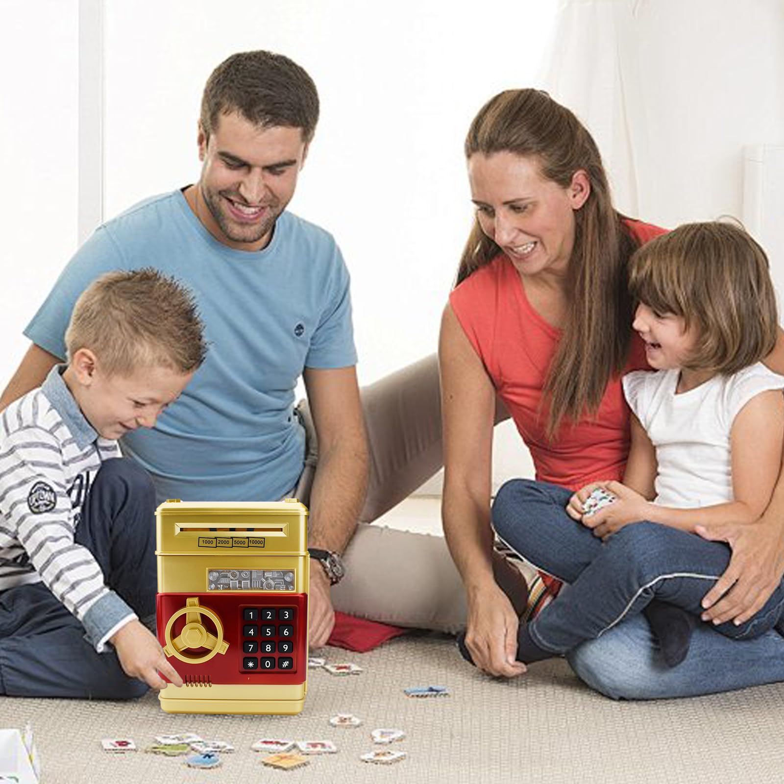 HUSAN Salvadanaio Elettronico per Bambini, Password Salvadanaio Mini ATM Piggy Bank Giocattolo Regalo di Compleanno per Bambini (Oro-)