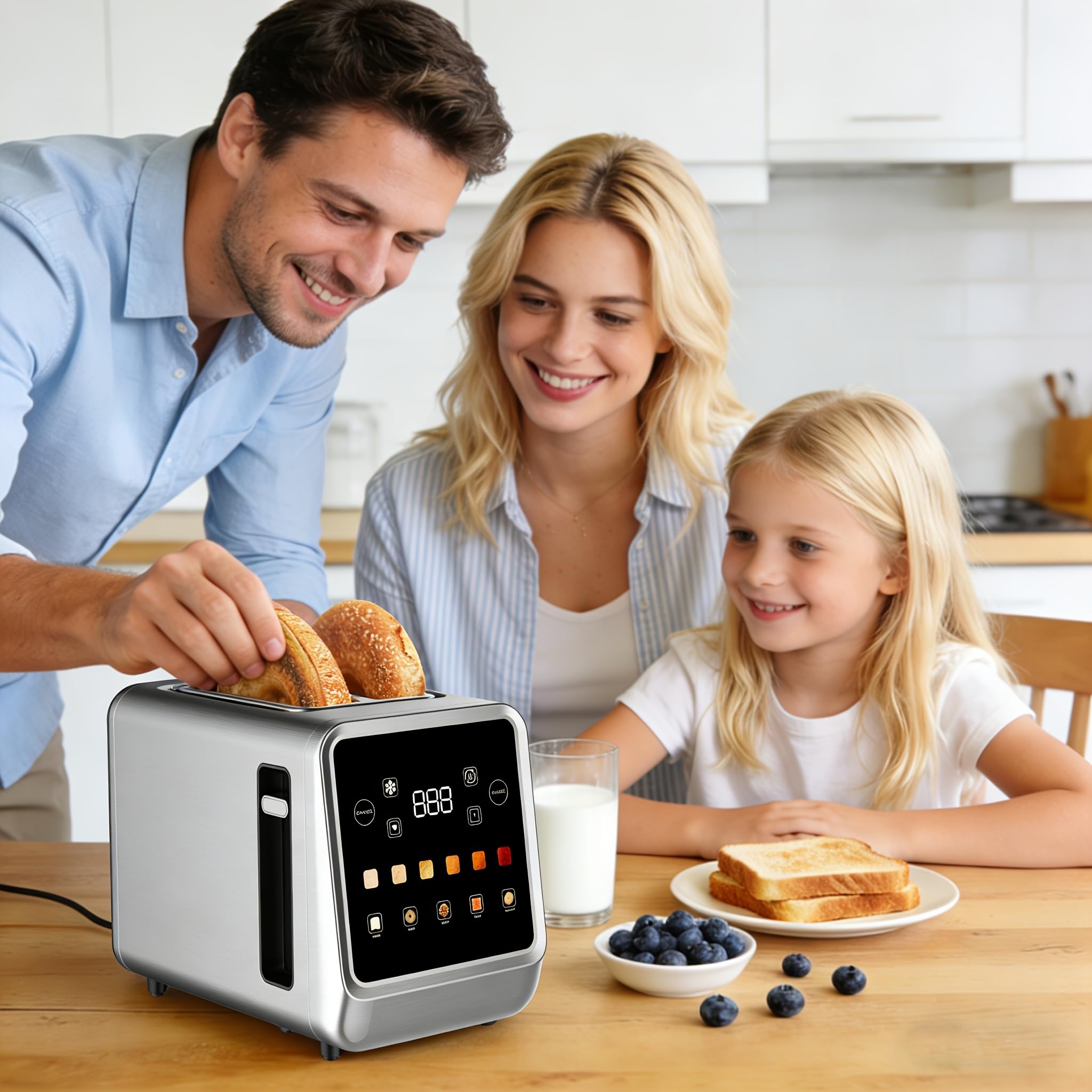 Touch Screen Toaster 2 Slice with LCD Display Digital Timer Toasters 6 Bread Types & 6 Shade Settings Extra Wide Slots Tostadora With Bagel Cancel, Defrost Functions