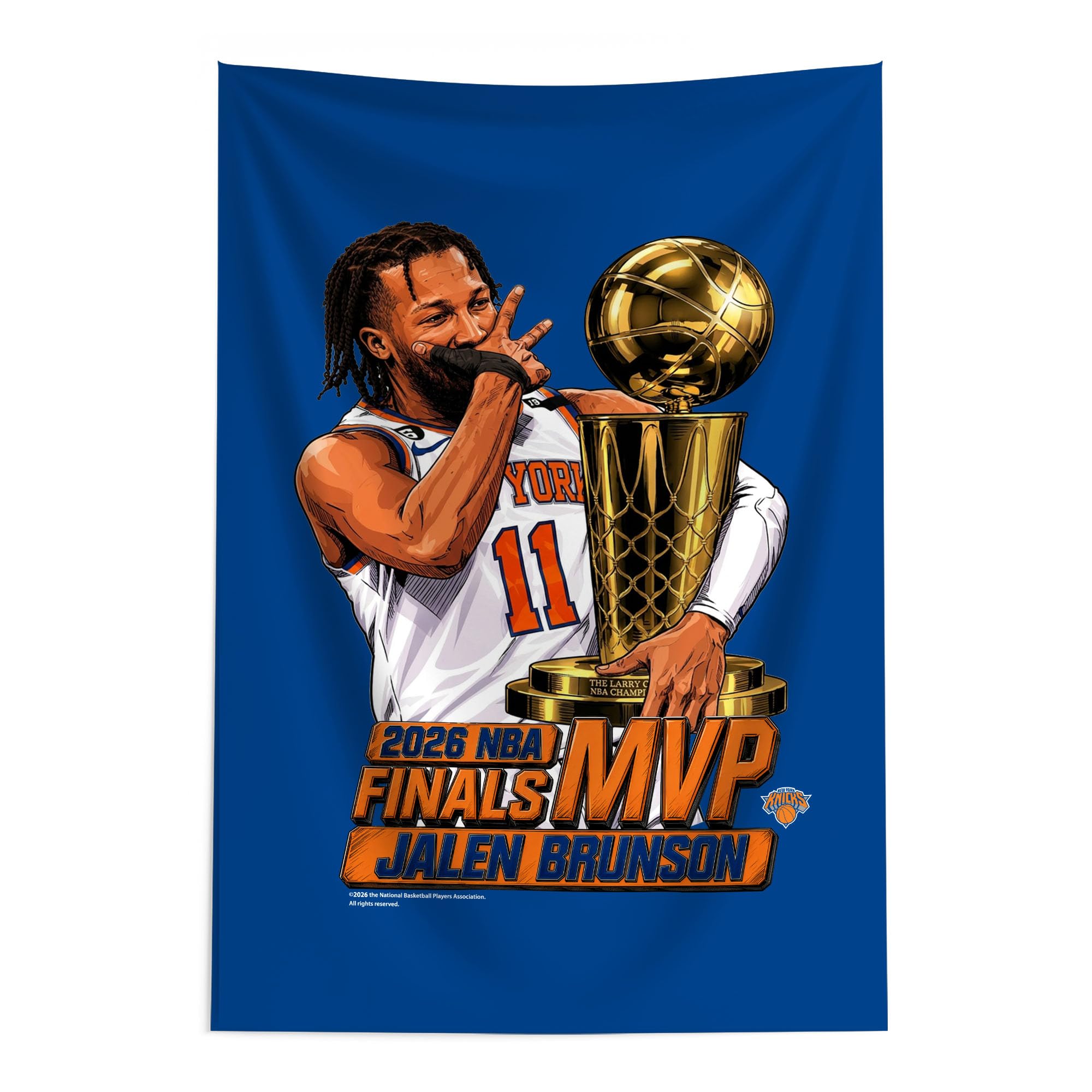 Northwest New York Knicks Jalen Brunson 2026 NBA Finals MVP Celly Wall Hanging Tapestry 24x36 inches