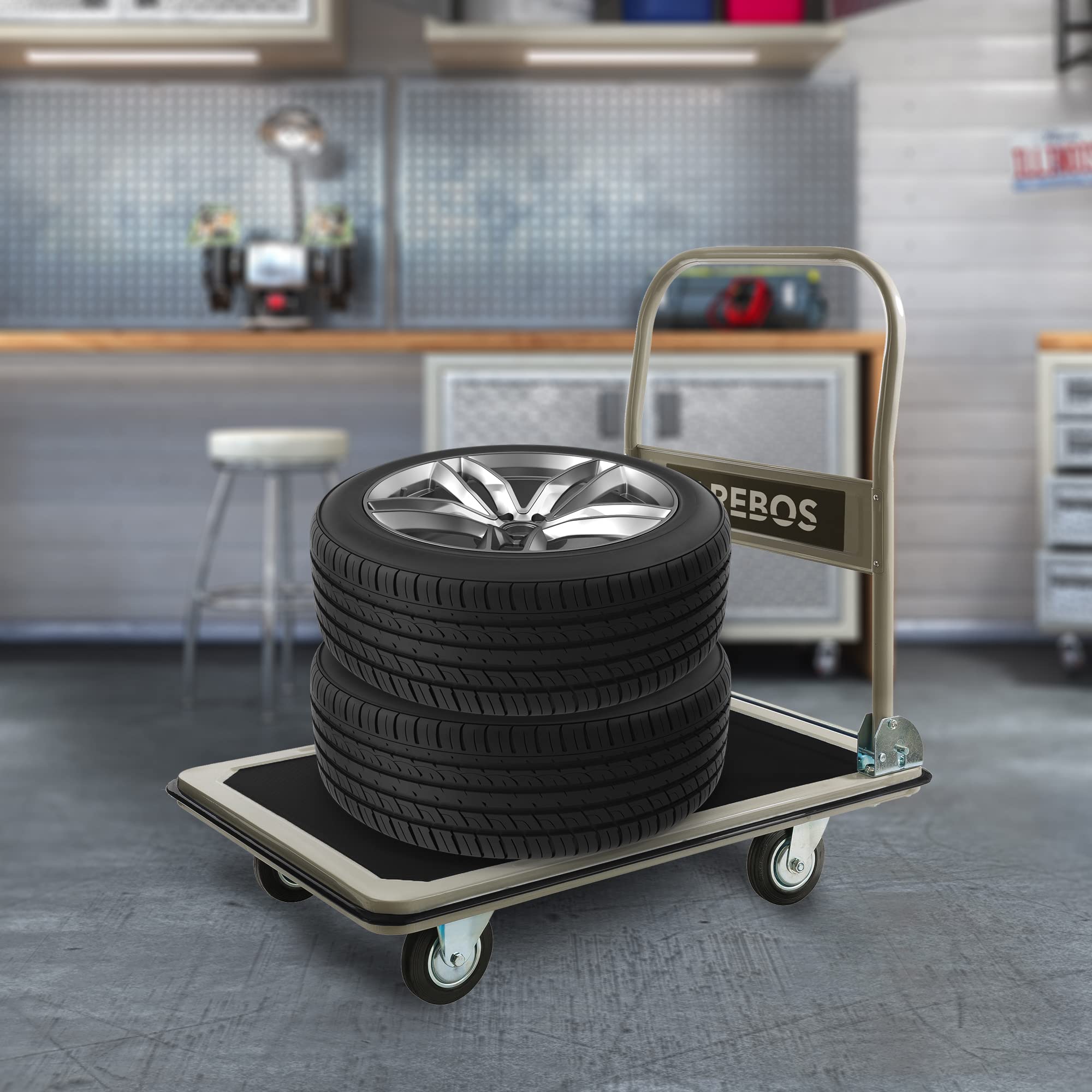 Arebos piattaforma carrello | Carrello portapacchi | Fino a 300 kg portata | con ruote girevoli | rivestimento antiscivolo | protezione bordi