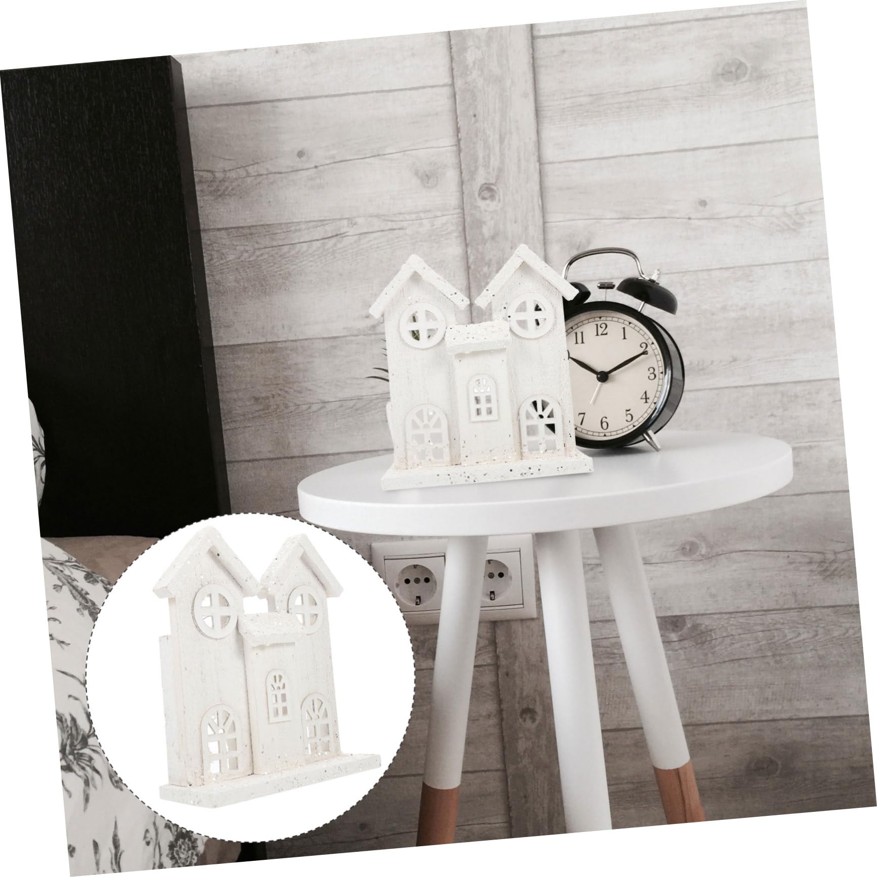 Leuchtendes Weihnachtshaus-Ornament Holzhaus mit Schneemotiv Kreative Party-Dekoration Filigrane Handarbeit für Schreibtisch